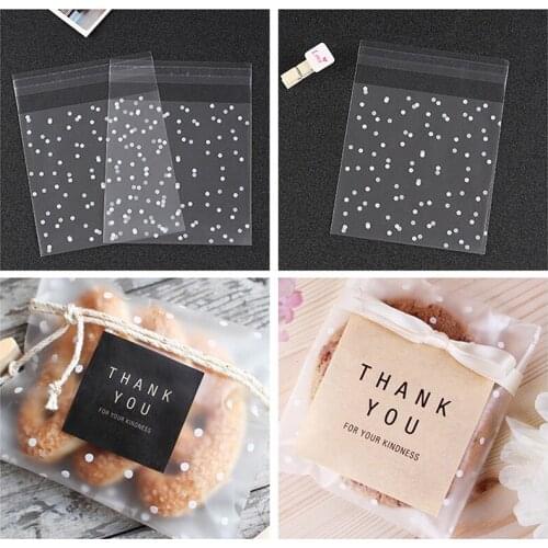 100pcs/set Gift Bags Plastic Biscuit Packaging Bread Baking Supplies White Dot Candy Party Wedding Decoration