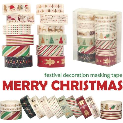 12Pcs/Set Christmas Washi Tapes Snowflake Reindeer Stripes Kawaii Masking Tapes Stickers Stationery Scrapbooking School Supplies