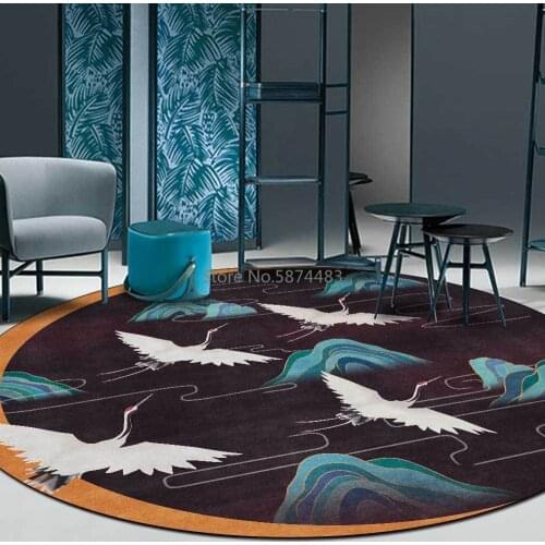 200cm New Chinese Golden Green Mountain White Crane Black Bottom Living Room Bedroom Hanging Basket Chair Round Floor Mat