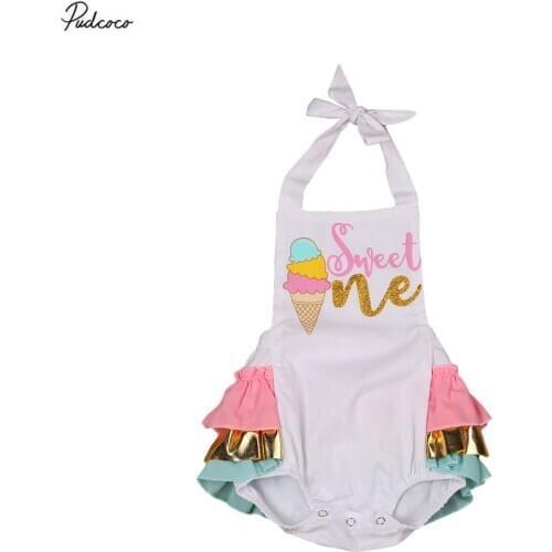 2020 Baby Summer Clothing Infant Girl Romper Sweet Ice Cream Ruffled Princess Three-layer Lace Bow Baby Clothing
