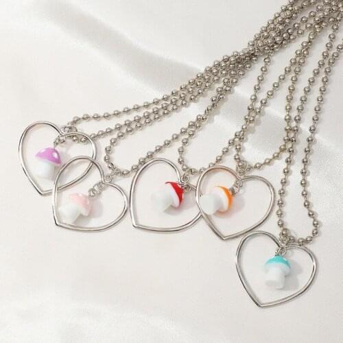 2021 Harajuku Style Stainless Steel Round Beads Chain Femme Necklaces Punk Jewelry Heart Mushroom Pendant Necklaces for Women