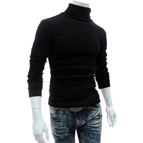 2021 Slim Solid Color Turtleneck Sweater Mens Winter Long Sleeve Warm Knit Sweater Classic Solid Casual Bottoming Shirt