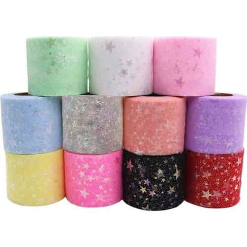 25Yards/Roll 6CM Star Tulle Roll Organza Baby Shower Ribbon HX012 DIY Bow Hair Accessories Tutu Skirt Girl Hairpin Material