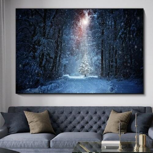 Animation Beautiful Snow Scenery Cedar A Rays of Sunlight Artistic Conception Decorative Painting Poster Living Room Study Art D