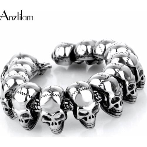 Anztilam High-end 316L Stainless steel Cool Womens Steel High Quality Biker Skull charms Bracelet Chain Bracelets & Bangles
