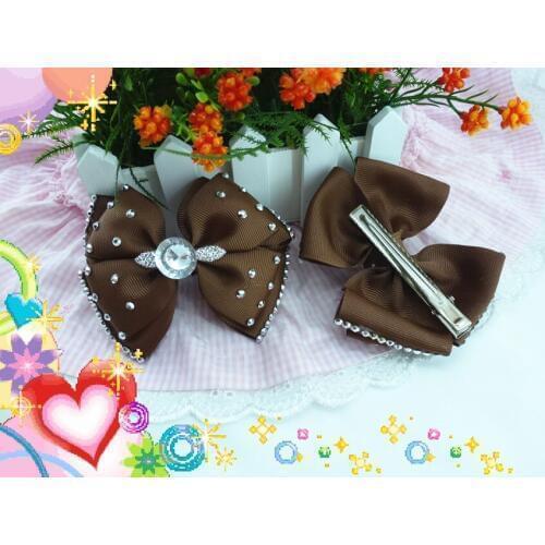 Large fashion Sweet coffee Girls Womens Satin Dot Bowknot hairpin big bow hair clips for girls with diamond 10cm*9cm