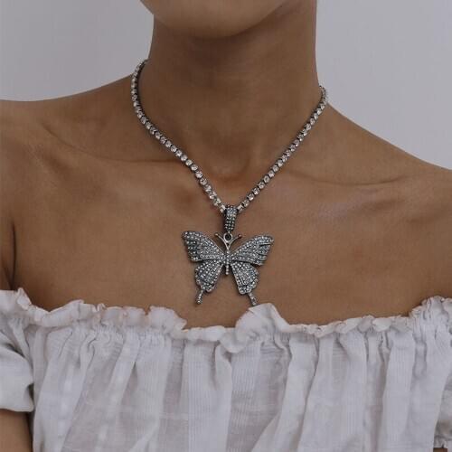 European And American Temperament Generous Single-Layer Claw Chain Simple Wild Inlaid Rhinestone Butterfly Necklace