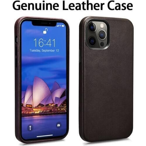 Genuine Leather Case for iPhone 12 Pro Max Classic Business Real Skin Case for iPhone 12 Mini Magnetic Charging Phone Back Cover
