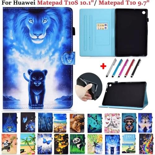 For Huawei Matepad T10 T 10s 10.1 9.7 Case Animal Stand Wallet Etui For Huawei MatePad T10s AGS3-L09 W09 AGR-L09 Tablet Cover