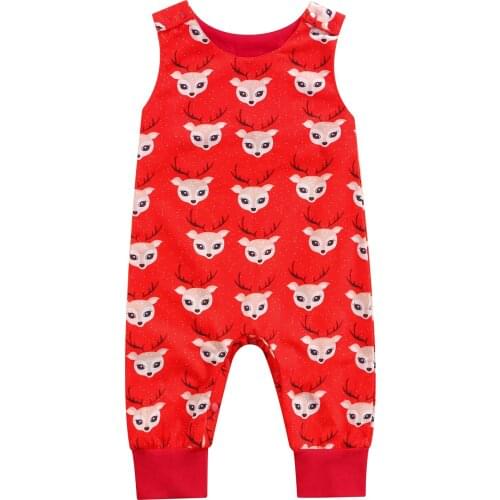 Toddler Babys Clothes Girl Boy Kids Romper Sleeveless Round Neck Xmas Elk Print Summer Jogger Jumpsuit Childrens Clothing Set