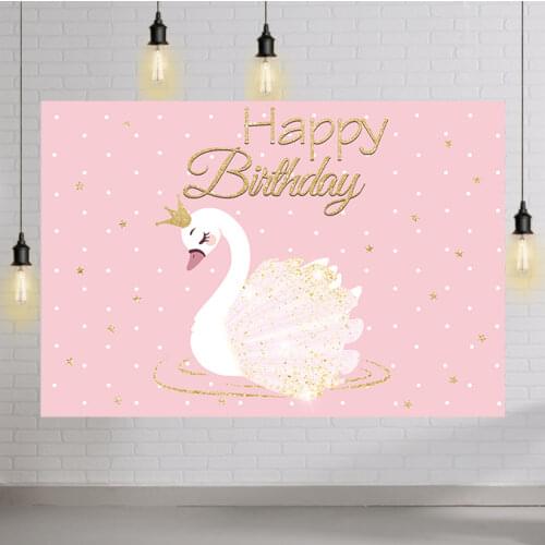 1st Birthday Backdrop Swan Golden Glitter Pink Girl Party Decor Photocall Photography Background Photo Studio Props