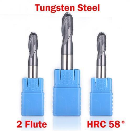 R2 R2.5 R3 HRC58 2 Flute Tungsten Solid Carbide CNC Router Bit R Cutting Tool Milling Cutter Ball Nose End Mill