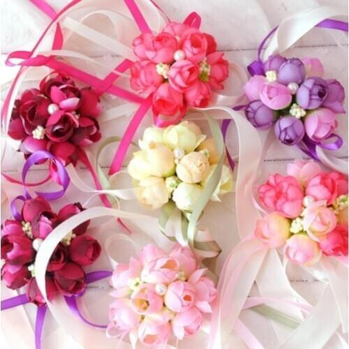 Artificial Flowers Wedding Decoration Groom Groomsmen Brooch Corsage Suit Bride Bridesmaid Wrist Flower LX5182