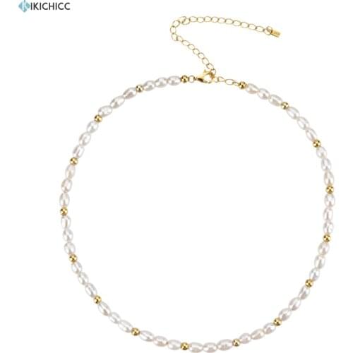 Kikichicc New 925 Sterling Silver Gold Pearl Natural Beads Charms Choker Necklace Chain Women Fashion Fine Jewelry For Gift