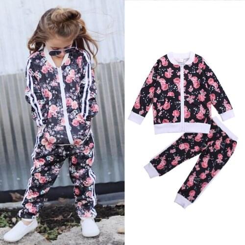 Toddler Baby Girl Clothes Set Floral Print Long Sleeve Sweatshirt Tops Coat Long Pants Outfits Autumn Tracksuit Clothing