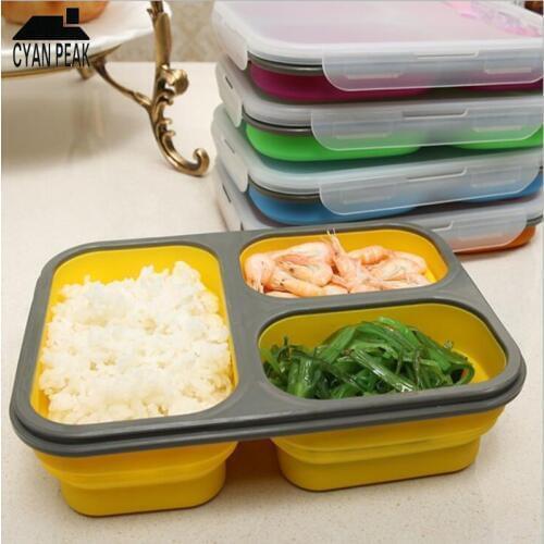 Foldable Microwave 1100ml Silicone Lunch Box Collapsible Portable Large Capacity Food Container Spoon Bowls Storage Bento Box