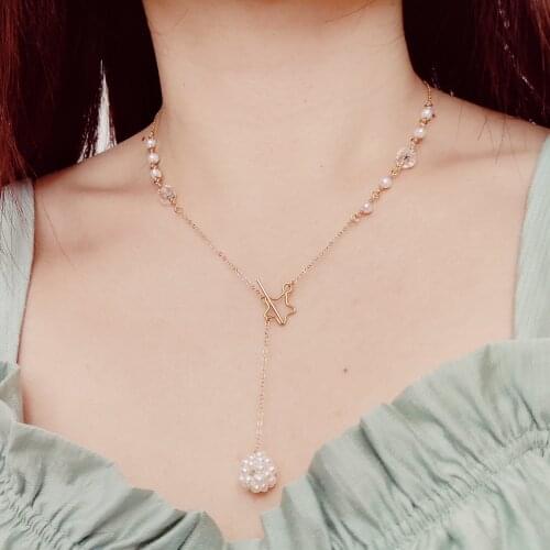 Lii Ji Real Pearl Necklace Choker Necklace Crystal Quartz Freshwater Pearl Ball 14K Gold Filled No Fade 41cm Women Jewelry Gift