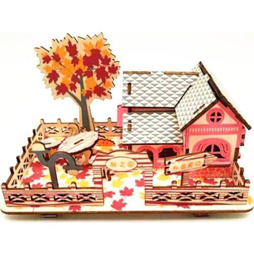 DIY Model toys 3D Wooden Puzzle Autumn is boundless Wooden Kits Educational Puzzle Game Assembling Toys Gift for Kids Adult P12
