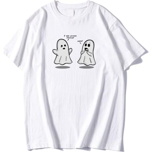 Short sleeve vintage Mens T-shirt leisure Comfortable clothing Two ghosts cute printing tee Shirts oversized soft Mens T-shirts