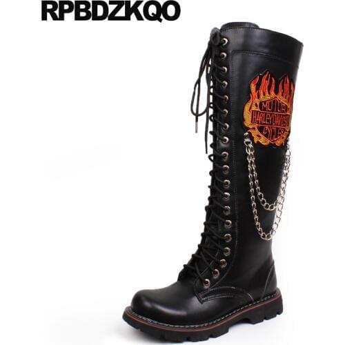 High Sole Knee Top Shoes Punk Retro Combat Boots Military Rock Vintage Lace Up Black Platform Metalic Tall Male 2017 Comfortable