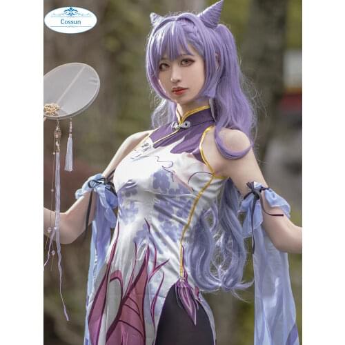 [Customize]Anime Genshin Impact Keqing Game Suit Purple Lovely Dress Gorgeous Uniform Cosplay Costume Halloween Outfit For Women