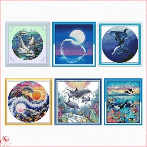 Dolphin series counting cross stitch kit 14ct 11ct canvas printing embroidery set DIY needlework home decoration Craft painting
