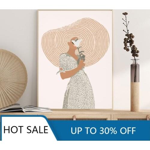Boho Wall Decor Terracotta Minimalist Drawing Wall Art Canvas Painting Posters Prints Abstract Woman Portrait Home Decor