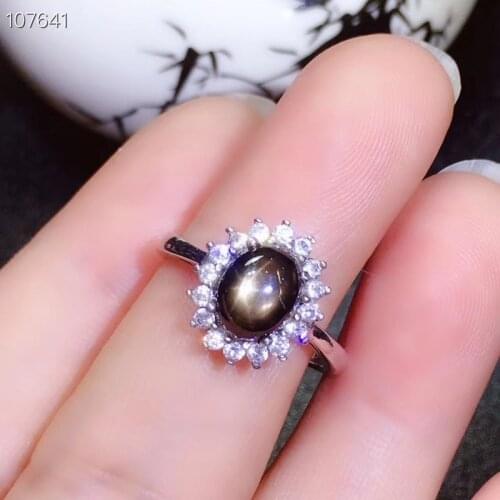 Natural Star Sapphire Sunflower Type Ring S925 Sterling Silver Fine Fashion Charming Jewelry for Wome