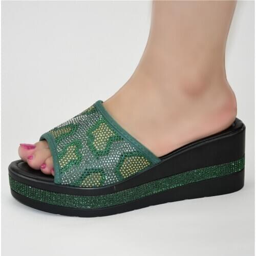 Latest Party Shoes African Womens Wedge Heel Pumps Shoes With Rhinestones 222-6 Heel Height 6.5CM