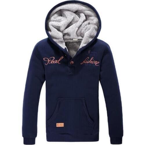 New Style Autumn Thicken Mens Sets Vintage Button Leather Patch Thicken Pullover Sweatshirt Coat+Pants