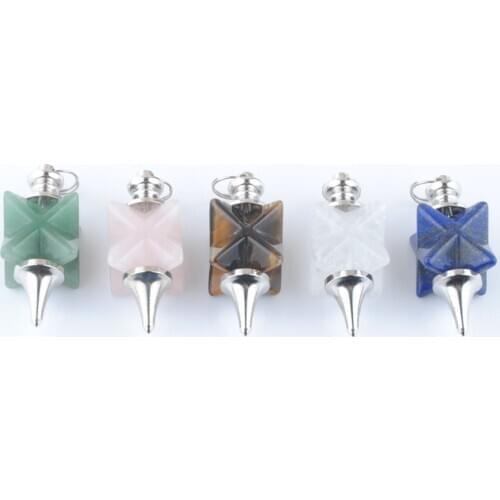 Wholesale Mixed 5Pcs Natural Stone Bead Merkaba Pendulum Biolocation Metaphysical Spiritual Pendant Dangle Crystal Lapis QBN456