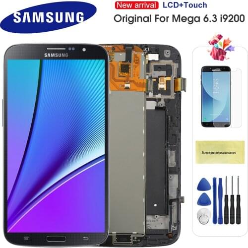 Original AMOLED For SAMSUNG Galaxy Mega 6.3 i9200 i9205 LCD Display Touch Screen Digitizer Assembly Replacement Parts + Frame