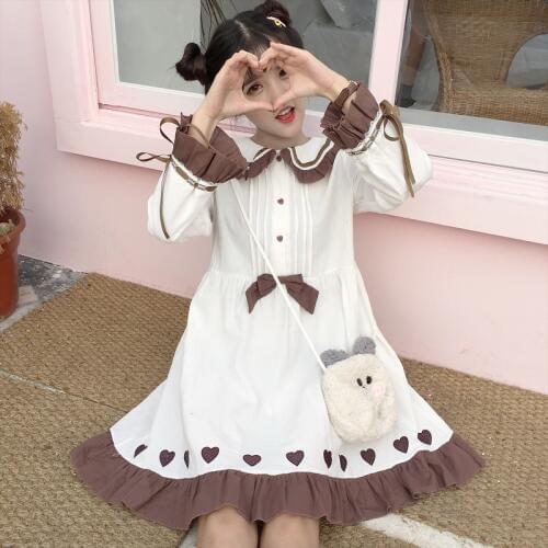 Autumn dress new 2018 Korean version of the sweet fresh embroidery loose thin lotus leaf Peter Pan Collar dress