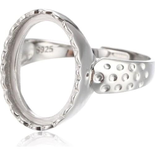 Ring Base for 12x16mm Oval Cabochons Ring Setting White Gold Plated 925 Silver Adjustable Ring Blank SR0072