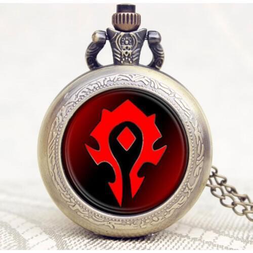 Hot Game WoW World of Warcraft Extension Tribal Emblem Symbol Deisgn Glass Dome Pocket Watch With Necklace Chain Best Gift
