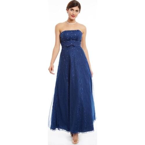Simple Evening Dresses Strapless Sleeveless Lace Evening Party Gowns Backless Beading Lace-Up Formal Dresses Robe De Soiree