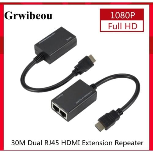 GRWIBEOU HDMI Over RJ45 CAT5e CAT6 UTP LAN Ethernet Extender Repeater Supports 1080P Resolution Up to At Least 100ft (30M)