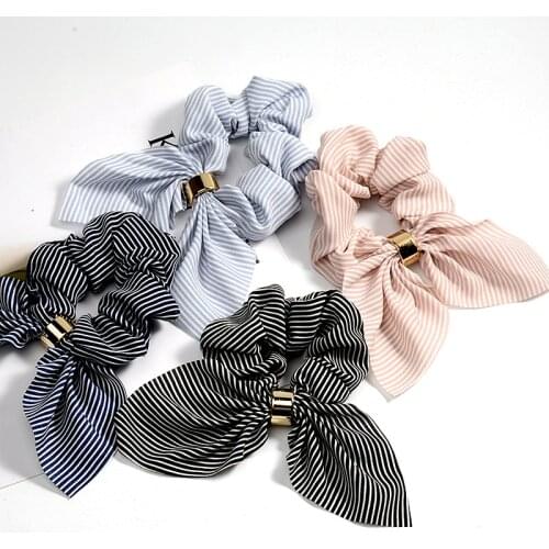Cute Rabbit Ear Striped Hair Tie Korea Bow Ponytail Holder Elastic Hair Rope For Women Fashion Hair Band Scrunchies Accessories