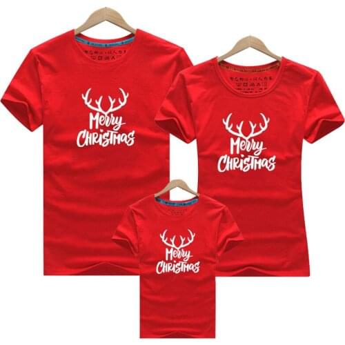 Christmas 2019 Family Matching Outfits T Shirt Fashion Cotton Children Clothing Family Look Cartoon Elk Deer Summer