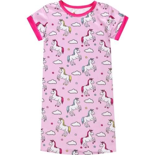 Girls Pink Pajamas Dress Baby Cartoon Unicorn Printing Night Gowns Casual Nightwears for Kids Fit 3-10Y Homewears for Child