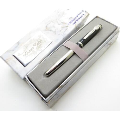 Wings Marble R106 Bright Black Chrome Roller Pen | İsme Special Pen | Gift Pen