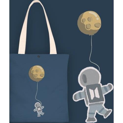 Teenage Girls Handbags Women Bags Creative Astronaut Balloon Hand Painted Shoulder Bag Velvet Canvas Bag For Women Shopper Bag
