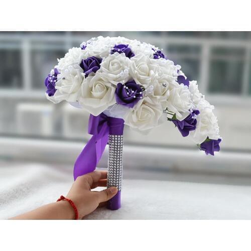 Buque Noiva Purple White Bridal Bouquet Artificial Waterfall Flowers Bridesmaid Romantic Handmade PE Wedding Bouquet for Bride