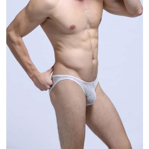 Men Underwear Mesh Brief Sexy Lace Jacquard U-Convex Briefs Men Low Waist Pouch Gay Bikini Breathable Lingerie G-String Thongs