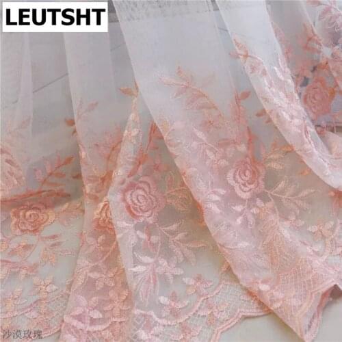 Modern Rose Tulle Curtains for Bedroom Girl Living Room White Pink Embroidery Floral Sheer Curtain Drapes