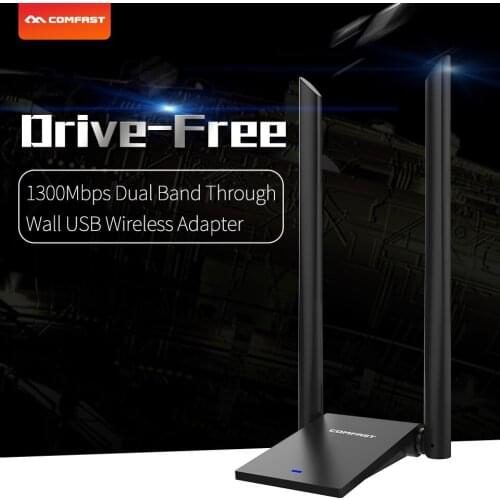 COMFAST 1300Mbps High Power Wireless WiFi USB Adapter Free Drive Dual Antenna WiFi USB Network Card Dual band WiFi Receiver