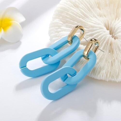 Stylish Womens Drop Stud Earrings Multi Colored Rectangle Chained Long Piercing Earrings Retro Female Jewelry Anniversary Gift