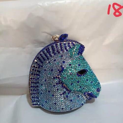 Lady Blue Crystal Evening Bags Clutches Women Party Purse Horse Head Shape Animal Dinner Bag Diamond Female Chain Shoulder Bag