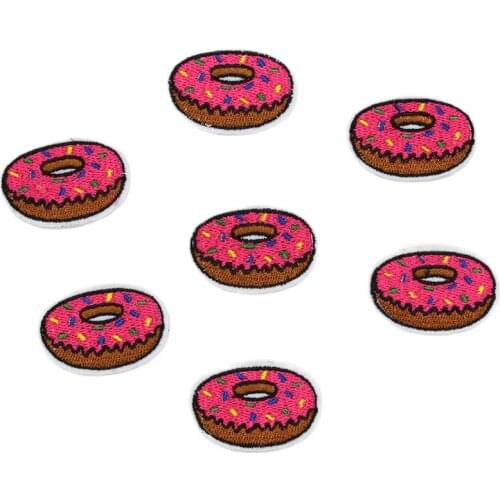 10pcs/lot Embroidered Donuts Patch Iron On Cartoon Sweet Food Appliqued DIY Stickers Garment Sewing Accessories Supplier