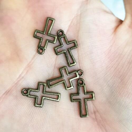10pcs/pack Small Size Antique Bronze Plated Zinc Alloy Hollowed Out Cross Charm Pendant Fit For DIY Handcraft aboout 10x17mm